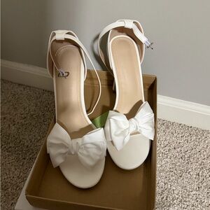 Women's White Bow Ankle-Strap Heels